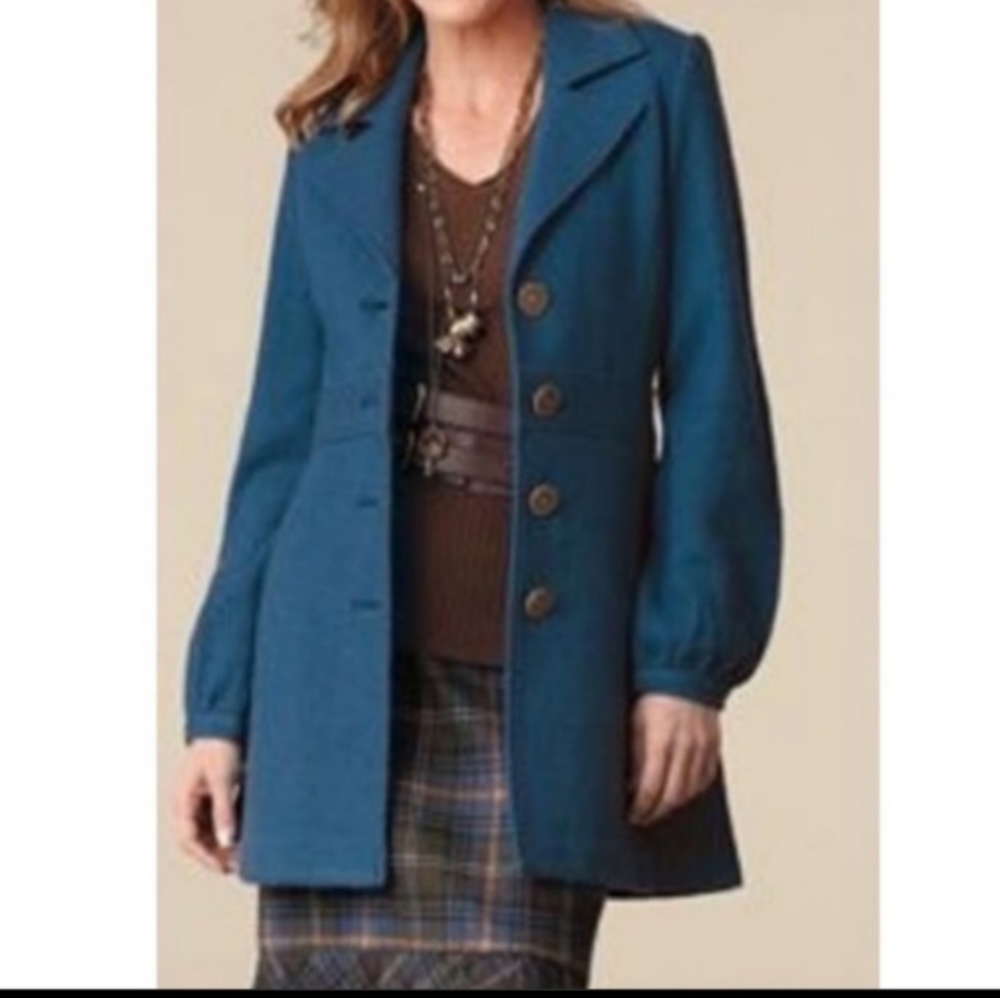 Vintage CAbi 707 Aristocrat Blue Green Teal Wool Peacoat Size S